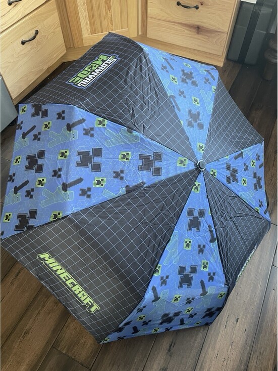 Other - Minecraft Umbrella 38” Manual Open Folds to 10” Blue Green Black